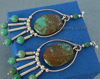 Turquoise Chandelier Earrings, Natural Turquoise Statement Earrings, Long Dangle Earrings, Solid Sterling Silver Earrings, Unique Earrings