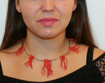 Mediterranean Coral Branch Necklace, 925 Silver Coral Statement Necklace, Unique Necklaces For Women, Chandelier Necklace, Orange Coral