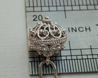 Traditional Croatian 14k White Gold Pendant, Dubrovnik Filigree Pendant, Solid 14k Filigree Ball Pendant, Ethnic Wedding Jewelry in 14k