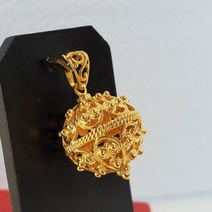 Dubrovnik Filigree Ball Pendant, Solid 14k Gold Pendant, Statement Pendant, Croatian Filigree Pendant Necklace, Vintage Pendant