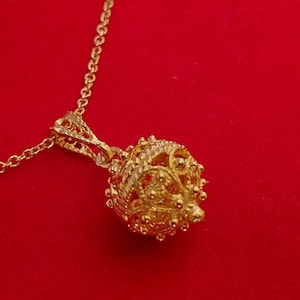 Croatian Filigree 14k Gold Pendant, Minimalist Gold  Filigree Ball Pendant, Dubrovnik Jewelry, Solid Gold Pendant, 14k Filigree Pendant