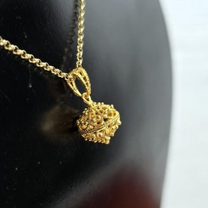 Traditional Croatian 14k Gold Pendant, Dubrovnik Filigree Pendant, Solid 14k Filigree Ball Pendant, Ethnic Minimalist Gold Wedding Jewelry