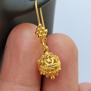 14k Gold Earrings, Traditional Croatian Gold Filigree Earrings, Dubrovnik Gold Ball Earrings, 14 k Gold Earrings, Wedding Gold Earrings