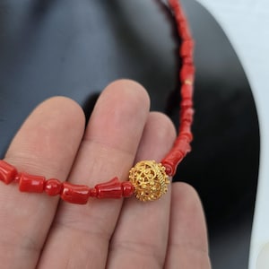 Traditional Croatian Filigree Solid 14k Gold Mediterranean Red Coral Necklace, Dubrovnik Filigree Gold Wedding Necklace Long Bridal Necklace