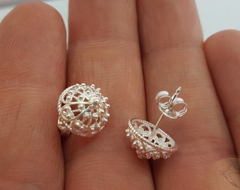 Traditional Croatian Filigree Stud Earrings, Sterling Silver Stud Earring, Sterling Silver Studs, Dubrovnik Jewelry, Filigree Earrings