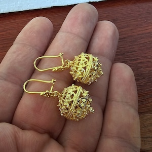 Traditional Croatian 14k Gold Earrings, Large Gold Earrings, Gold Statement Earrings, Dubrovnik Filigree Ball Earrings, Wedding Earrings