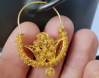 Traditional Croatian Solid Gold Hoop Earrings 14k, Dalmatian Wedding Jewelry - Recine, 14k Gold Filigree Hoops,  Gold Dangle Hoops