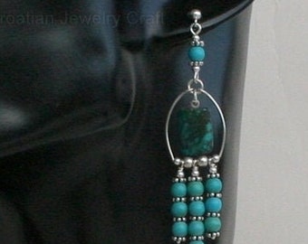Unique Turquoise Chandelier Earrings, Natural Turquoise Statement Earrings, Long Dangle Earrings, Solid Sterling Silver Earrings