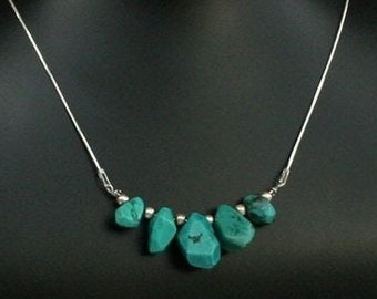 Simple Turquoise Necklace, Unique Natural Turquoise Nugget Necklace, Solid Sterling Silver Chain Necklace, Everyday Jewelry, Nature Jewelry