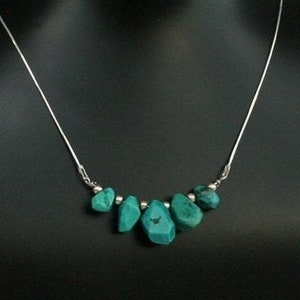 Simple Turquoise Necklace, Unique Natural Turquoise Nugget Necklace, Solid Sterling Silver Chain Necklace, Everyday Jewelry, Nature Jewelry
