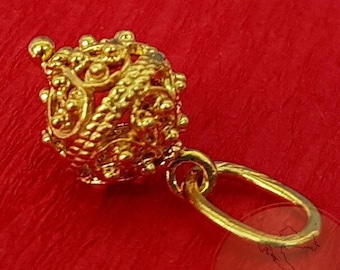 Traditional Croatian Dainty 14k Gold Pendant, Dubrovnik Filigree Ball Pendant, Small Gold Pendant, Solid Yellow Gold Dainty Chain Necklace