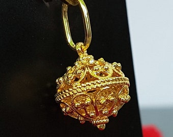 Traditional Croatian 14k Gold Pendant, Dubrovnik Filigree Pendant, Solid 14k Filigree Ball Pendant, Ethnic Minimalist Gold Wedding Jewelry