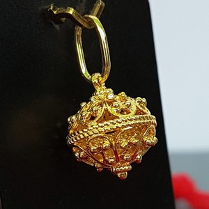 Traditional Croatian 14k Gold Pendant, Dubrovnik Filigree Pendant, Solid 14k Filigree Ball Pendant, Ethnic Minimalist Gold Wedding Jewelry
