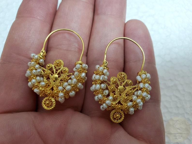 Traditional Croatian Solid Gold Hoop Earrings 14k, Dalmatian Wed Traditional Croatian Solid Gold Hoop Earrings 14k, Dalmatian Wed