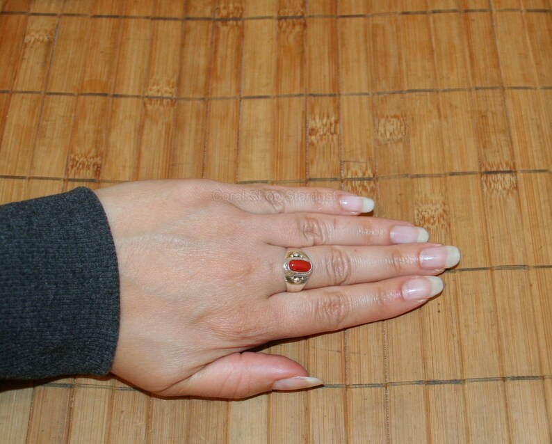 Mediterranean Coral Womens Ring Red Coral Ring Red ring Red Bead Ring Handmade Ring Bezel ring 925 Silver Ring Simple Ring Silver