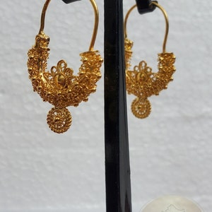 Traditionella kroatiska örhängen i massivt guld 14k, dalmatiska bröllopssmycken - Recine, filigranörhängen i 14k guld, hängande örhängen i 14k guld bild 2