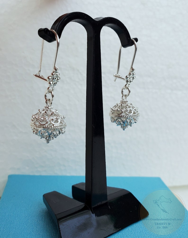 Dubrovnik Filigree Ball Earrings, Traditional Croatian Jewelry, Sterling Silver Filigree Earrings, Everyday Earrings, Silver Ball Earrings image 3