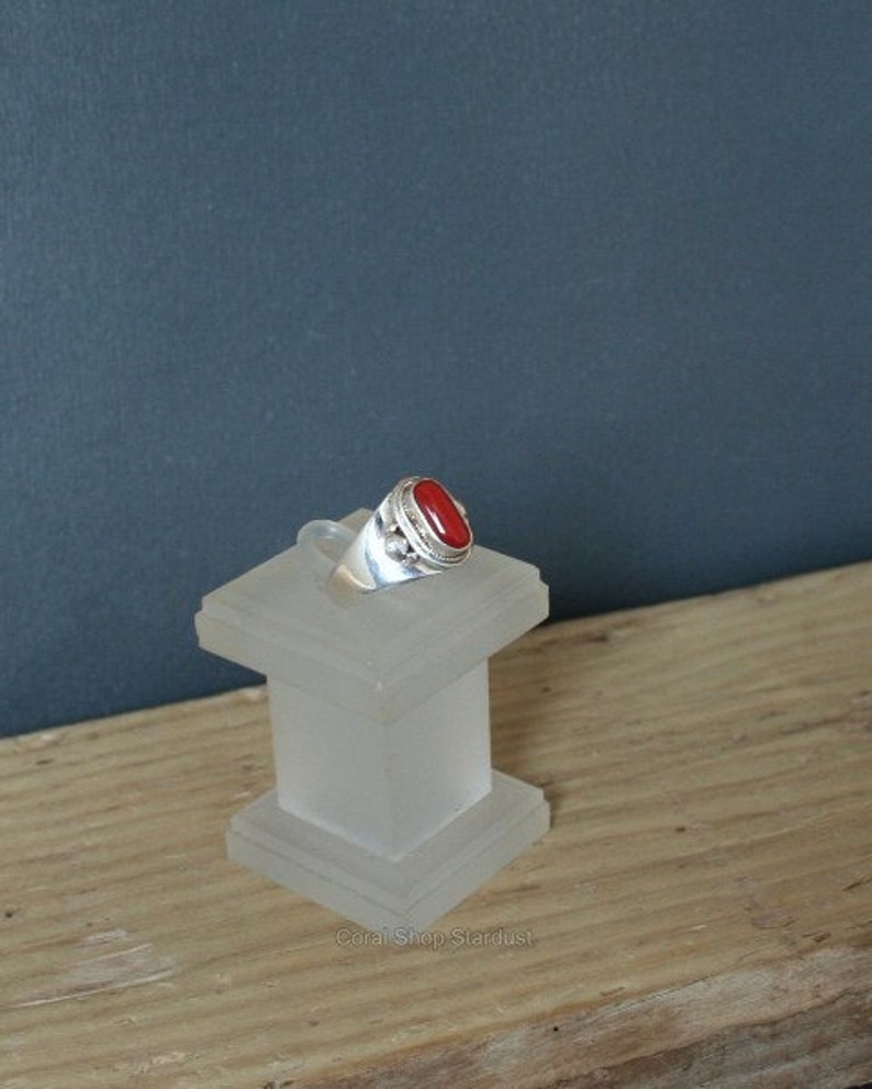 Mediterranean Coral Womens Ring Red Coral Ring Red ring Red Bead Ring Handmade Ring Bezel ring 925 Silver Ring Simple Ring Silver