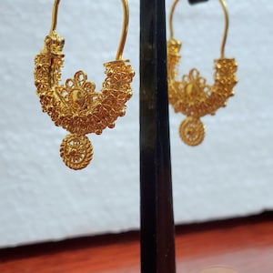 Traditionella kroatiska örhängen i massivt guld 14k, dalmatiska bröllopssmycken - Recine, filigranörhängen i 14k guld, hängande örhängen i 14k guld bild 8