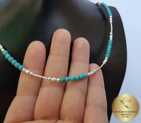 Round Turquoise Beads 36" Necklace Solid 925 Sterling Silver Jewelry KN2590 Round Turquoise Beads 36" Necklace Solid 925 Sterling Silver Jewelry KN2590