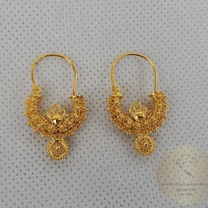 Traditionella kroatiska örhängen i massivt guld 14k, dalmatiska bröllopssmycken - Recine, filigranörhängen i 14k guld, hängande örhängen i 14k guld bild 10