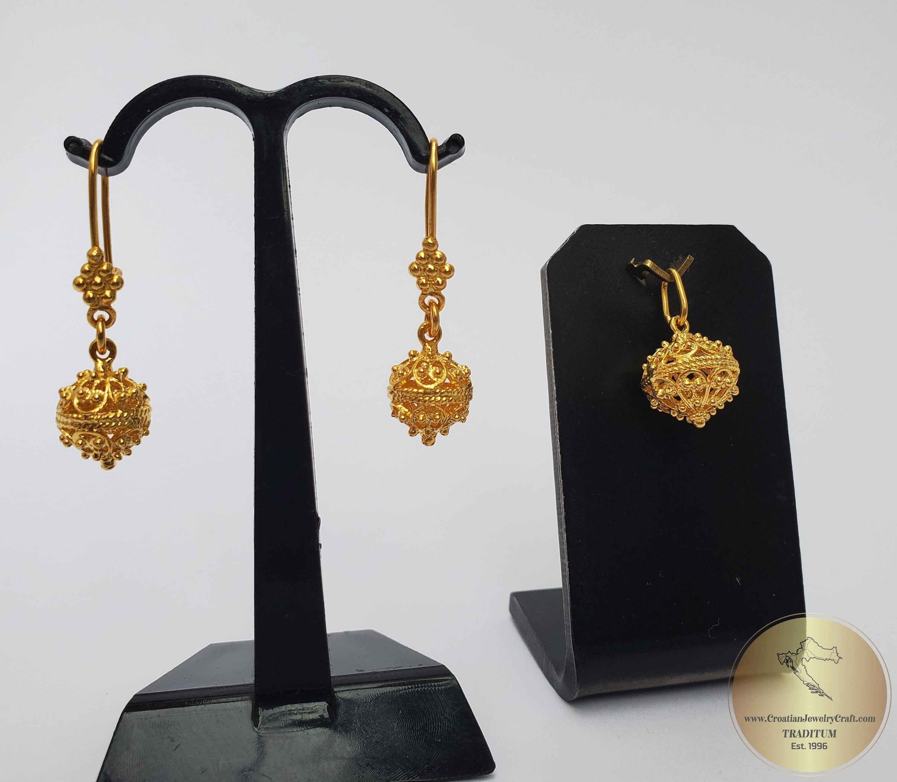 14k Gold Earrings, Traditional Croatian Gold Filigree