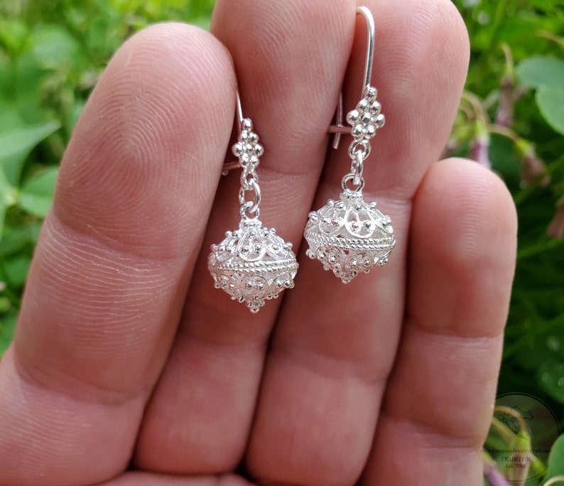 Dubrovnik Filigree Ball Earrings, Traditional Croatian Jewelry, Sterling Silver Filigree Earrings, Everyday Earrings, Silver Ball Earrings image 5