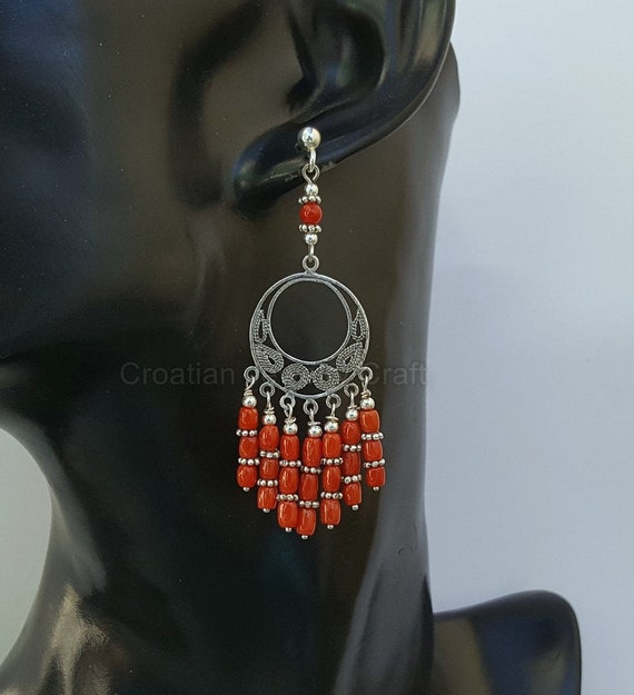 Coral cheap chandelier earrings