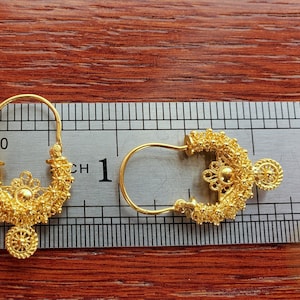 Traditionella kroatiska örhängen i massivt guld 14k, dalmatiska bröllopssmycken - Recine, filigranörhängen i 14k guld, hängande örhängen i 14k guld bild 6