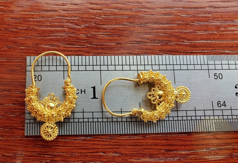 Traditionella kroatiska örhängen i massivt guld 14k, dalmatiska bröllopssmycken - Recine, filigranörhängen i 14k guld, hängande örhängen i 14k guld bild 6
