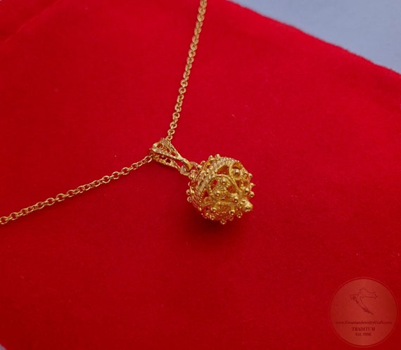 Croatian Filigree 14k Gold Pendant, Minimalist Gold  Filigree Ball Pendant, Dubrovnik Jewelry, Solid Gold Pendant, 14k Filigree Pendant