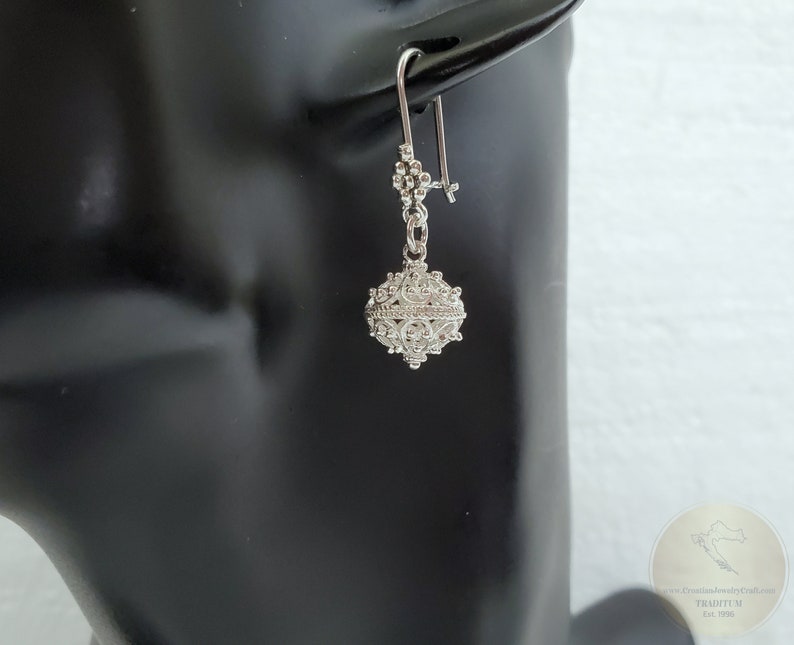 Dubrovnik Filigree Ball Earrings, Traditional Croatian Jewelry, Sterling Silver Filigree Earrings, Everyday Earrings, Silver Ball Earrings image 2