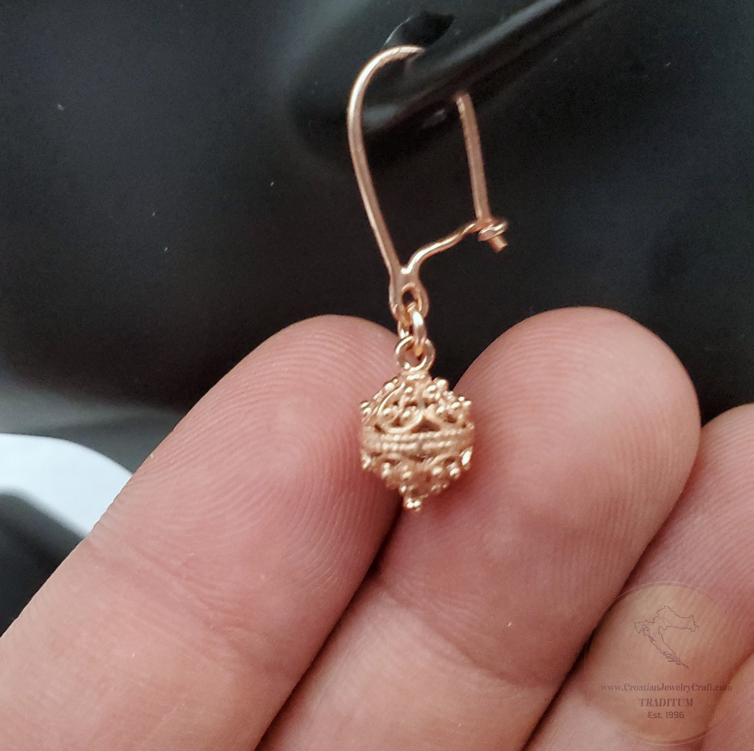 14K Gold Traditional Croatian Filigree Ball Earrings