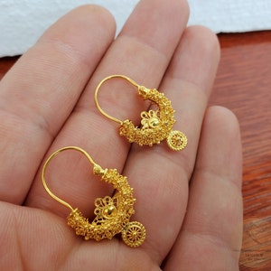 Traditionella kroatiska örhängen i massivt guld 14k, dalmatiska bröllopssmycken - Recine, filigranörhängen i 14k guld, hängande örhängen i 14k guld bild 7