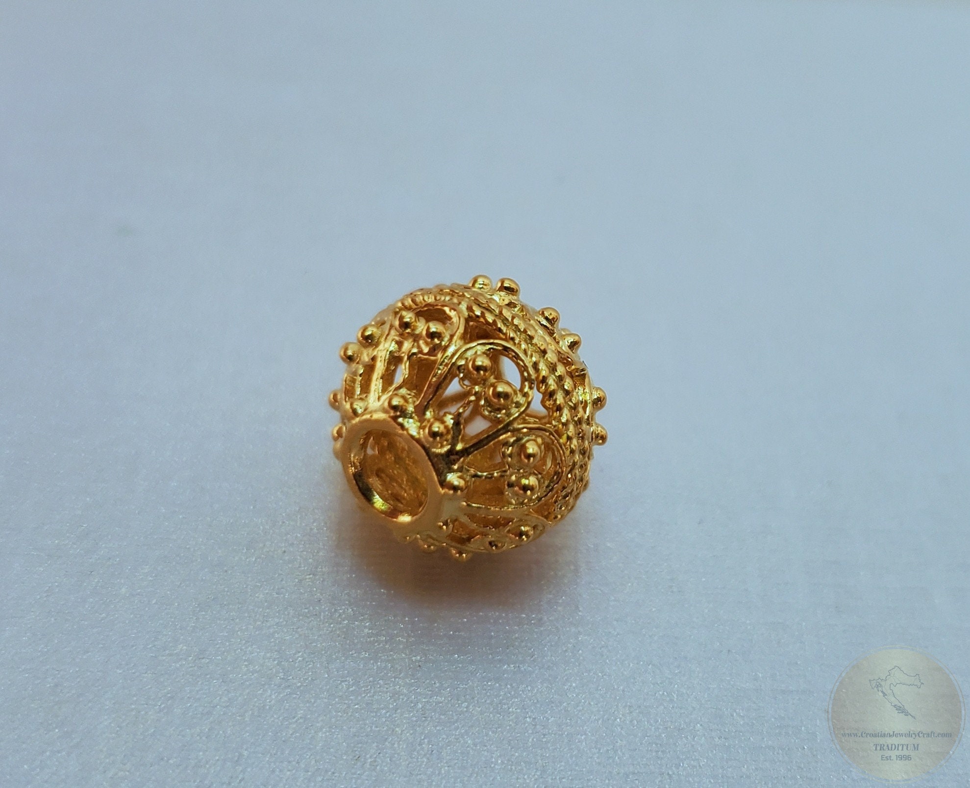 Interlocking Filigree Slider Traditional Croatian Filigree Ball Slider Pendant in 14k Gold ...