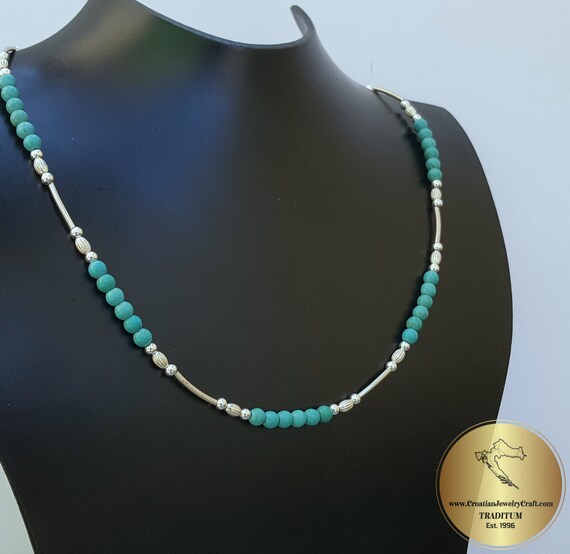 Round Turquoise Beads 36" Necklace Solid 925 Sterling Silver Jewelry KN2590 Round Turquoise Beads 36" Necklace Solid 925 Sterling Silver Jewelry KN2590