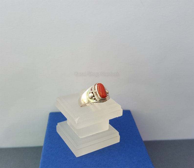 Mediterranean Coral Womens Ring Red Coral Ring Red ring Red Bead Ring Handmade Ring Bezel ring 925 Silver Ring Simple Ring Silver
