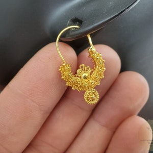 Traditionella kroatiska örhängen i massivt guld 14k, dalmatiska bröllopssmycken - Recine, filigranörhängen i 14k guld, hängande örhängen i 14k guld bild 3