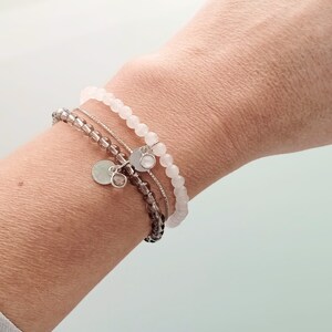 Smoky quartz semi-precious stone bracelet with silver pendant and charm image 3