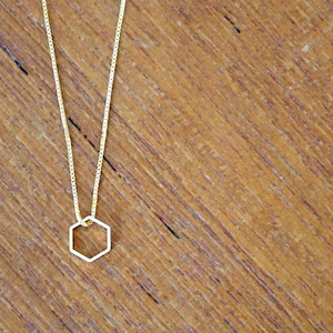 Gold filled necklace geometric pendant charm hexagon