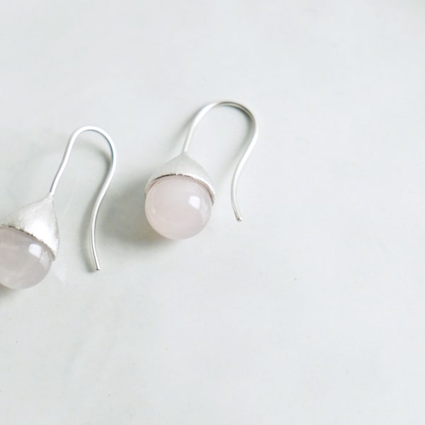 Ohrringe Ohrhänger Hütchen silber mit Perle Rosenquarz