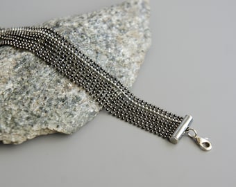 Multi-row ball chain bracelet of black gunmetal brass