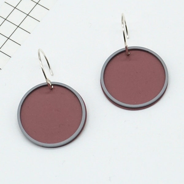 Runde Ohrringe lackiertes Metall colorblock, mauve