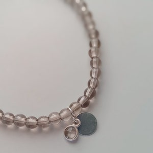 Smoky quartz semi-precious stone bracelet with silver pendant and charm image 2