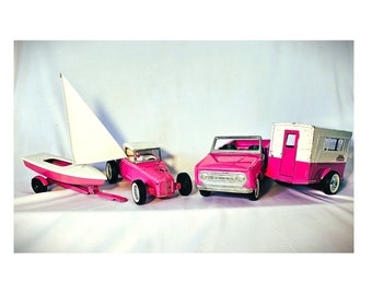 Vintage Nylint Grant's Special Exclusive Set, Original Sail! Bubble Gum Pink Ford Bronco, Sportsman Trailer, Boat, Trailer, Car, Holy Grail