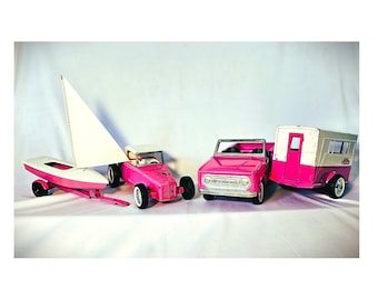 Vintage Nylint Grant's Special Exclusive Set, Original Sail! Bubble Gum Pink Ford Bronco, Sportsman Trailer, Boat, Trailer, Car, Holy Grail