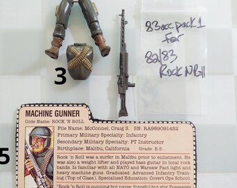 1982 Hasbro GI Joe Rock N Roll Straight Arm Body Parts, Accessory Pack Machine Gun, or File Card, ARAH