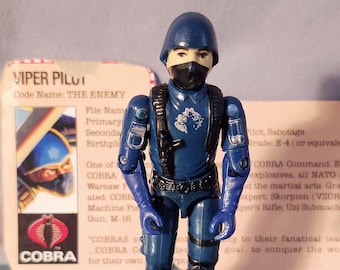 1983 Hasbro GI Joe Cobra Viper Pilot With File Card, Great Silver COBRA Sigil ARAH