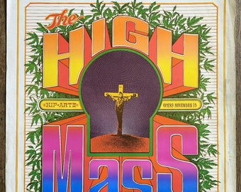 Vintage 1967 Poster for "The High Mass" at Purple Onion Two in San Francisco by Bob Fried, Nov. 15, 1967, The Food, The Family Dog, 22"x 26"