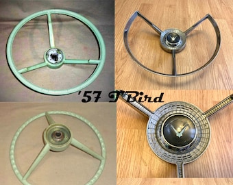 Vintage 1957 Ford Thunderbird Steering Wheel, Complete With Horn Ring, Willow (aka Aqua) Green